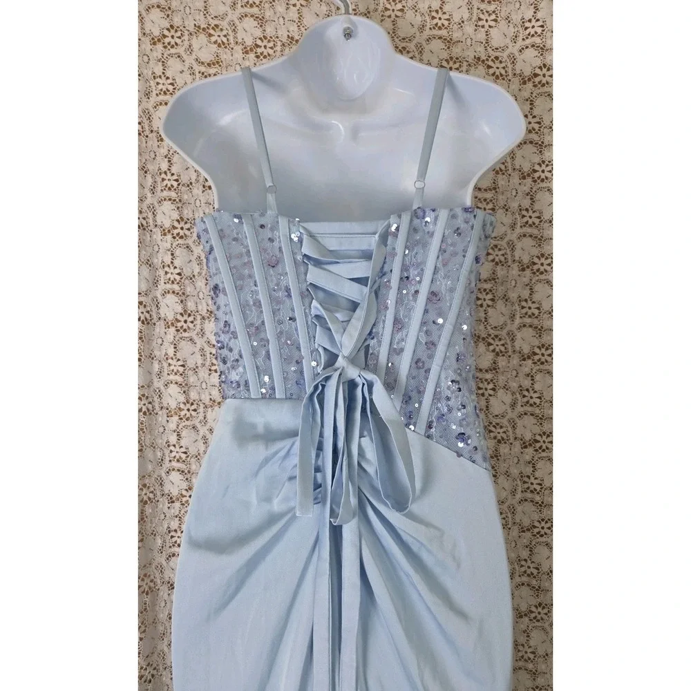 Light Blue Maxi Dress 6 Corset Mermaid Sequins Padded Adjustable Prom Party NWT